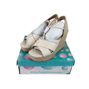 Soda Women Lone S Bone Wedge Sandal Shoe Ankle Strap Casual NWT